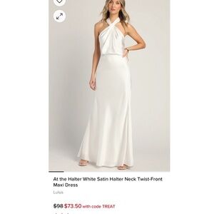 At the Halter White Satin Halter Neck Twist-Front Maxi Dress